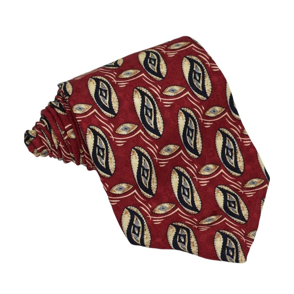 Vintage G J Cahn Mens Tie Necktie Silk Geometric Red Hand Sewn in USA 60 in